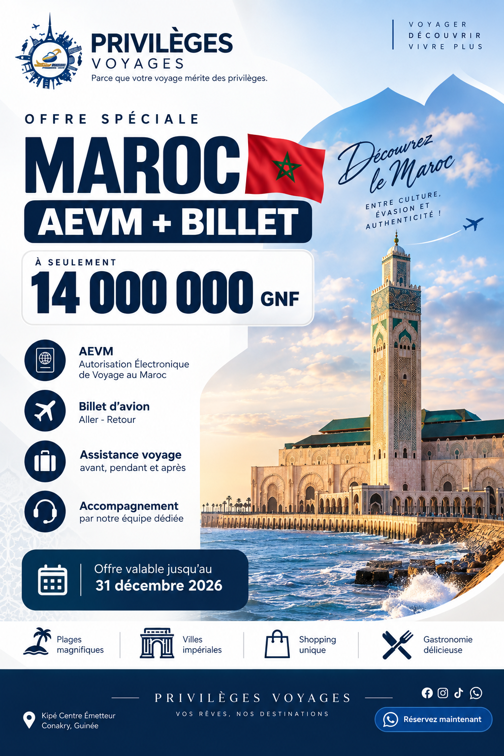 Offre spéciale Maroc : AEVM + Billet d'avion — offre Privilèges Voyages
